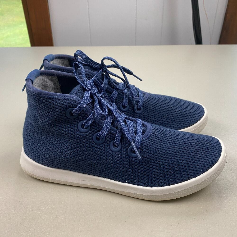 Allbirds Tree Topper High Top Sneakers Women 7 Navy Blue White Casual Lace Up TT